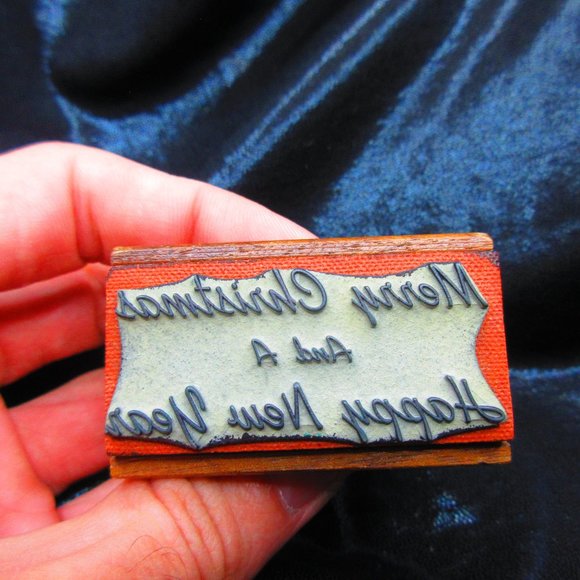 Merry Christmas Wood Mounted Stamp 2" x 1.25" - Picture 2 of 3